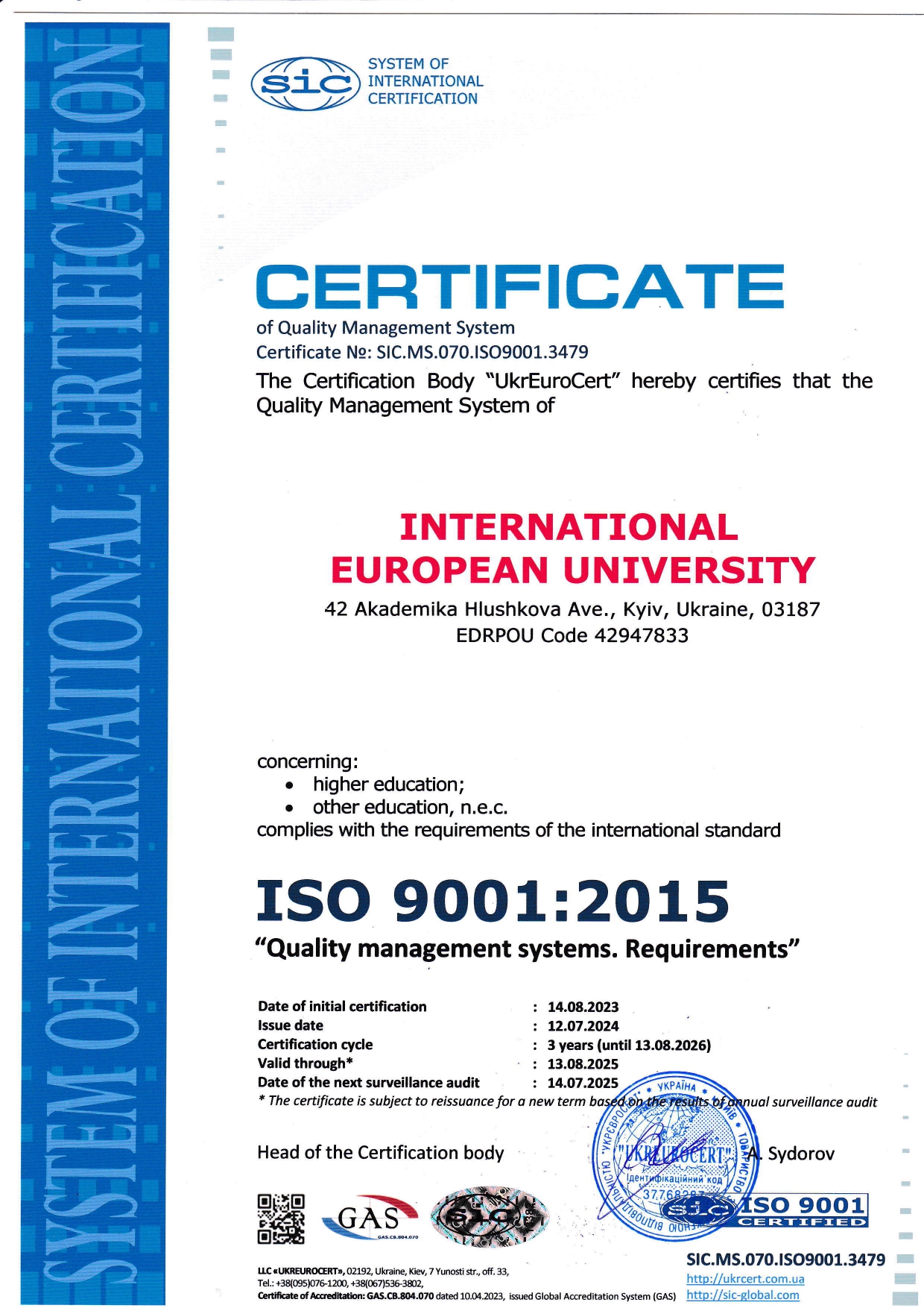 certificate en